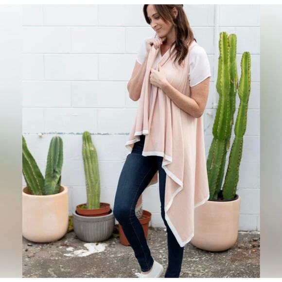 Zestt Organic Cotton Sleeveless Knit Duster Open Cardigan Beige White One‎ Size - Picture 1 of 10